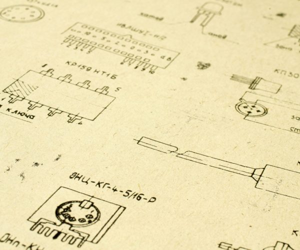 Electric radio elements printed on old vintage paper as background for education, electricity industries, repair footage etc. Selective focus with depth of field.